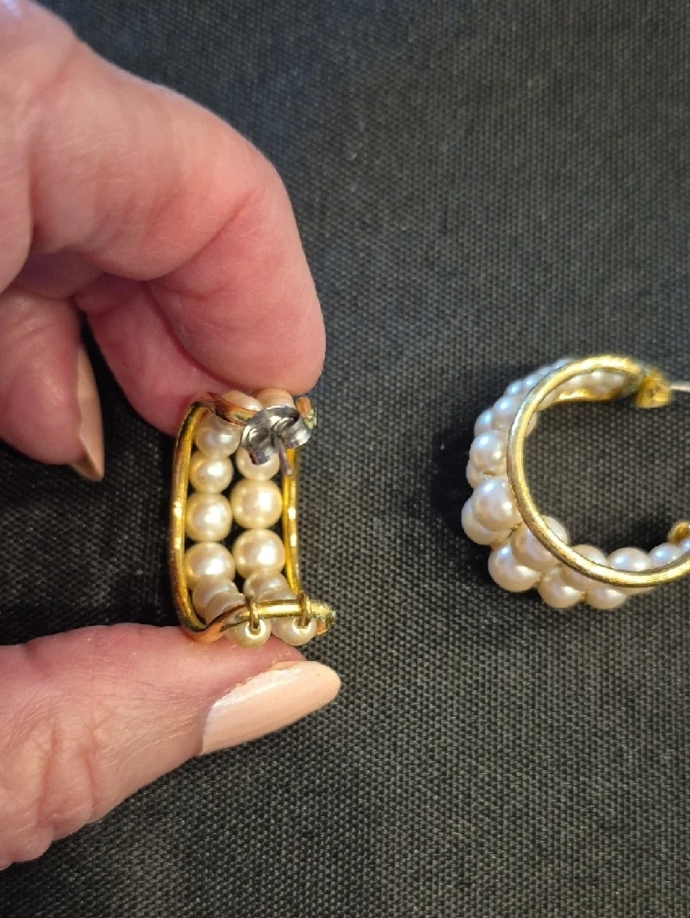 Caged Faux Pearl Cluster Gold-Tone Hoop Earrings